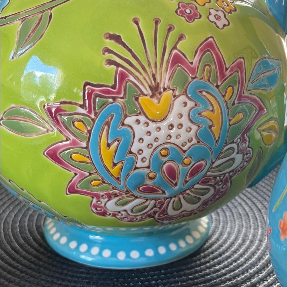 Dutch Wax Colorful Hand Painted Floral Ceramic New Teapot and 2 Cups Set - Picture 6 of 15